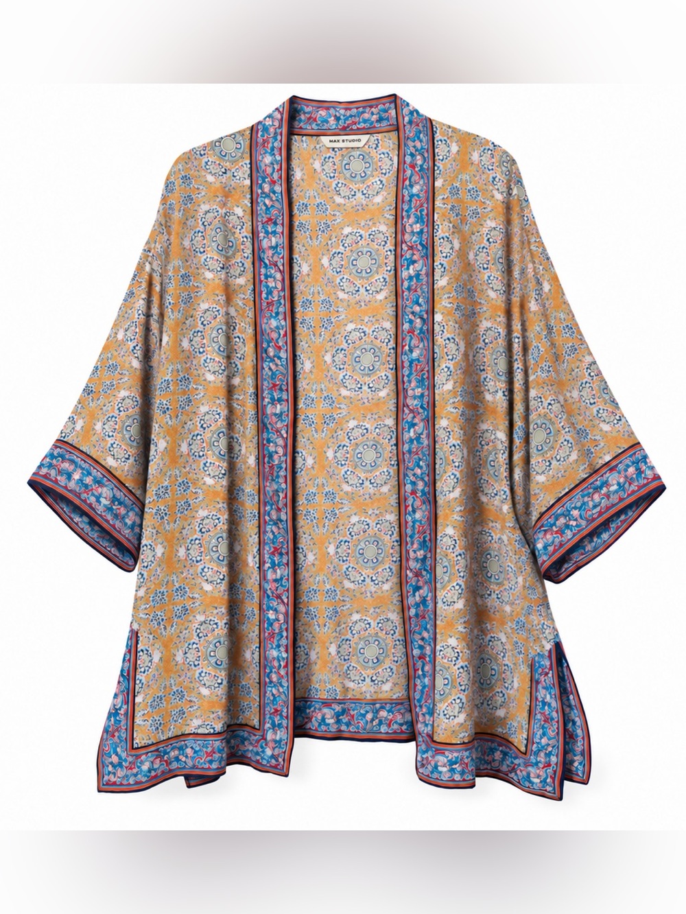 Max Studio Floral Medallion Open Front Kimono Cardigan Boho Jacket SIZE L